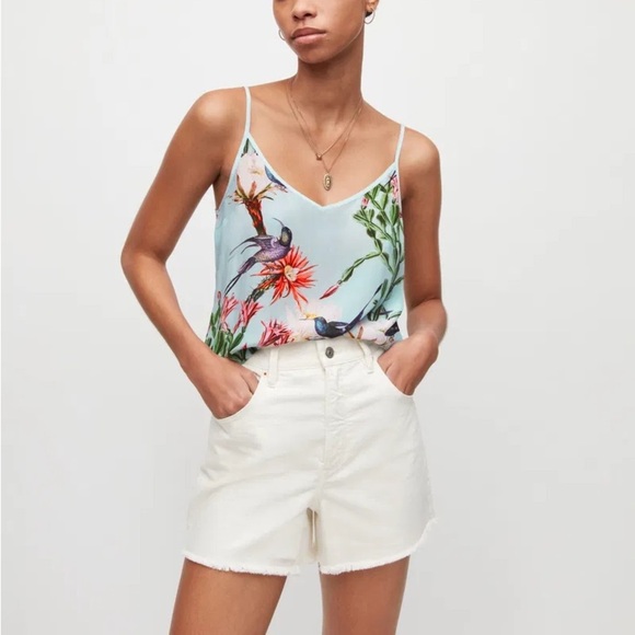 NWT AllSaints Tammy Senja Blue Floral Tropical Lightweight Tank Cami Top Sz 0 - Picture 1 of 12